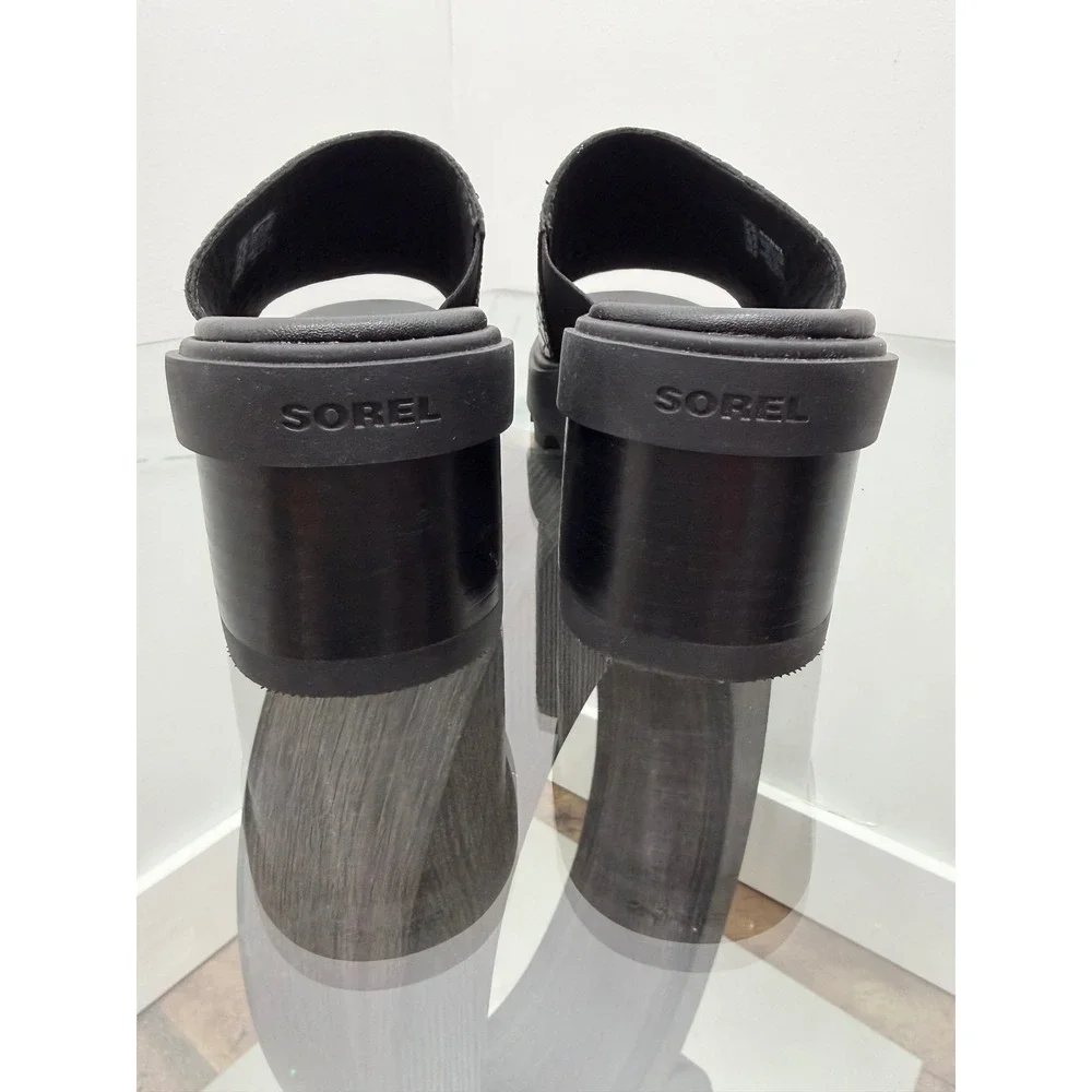 Sorel Brex Slide Sandal Black Croc Embossed Leather Platform Heel NL5085-010 7.5